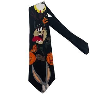 Vintage LOONEY TUNES Halloween Tie Tasmanian Devil Bugs Bunny Pumpkin Novelty